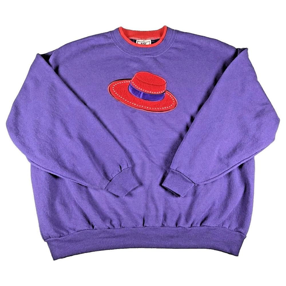 Vintage Top Stitch By Morning Sun Sweatshirt Womens 2X Purple Red Hat Society